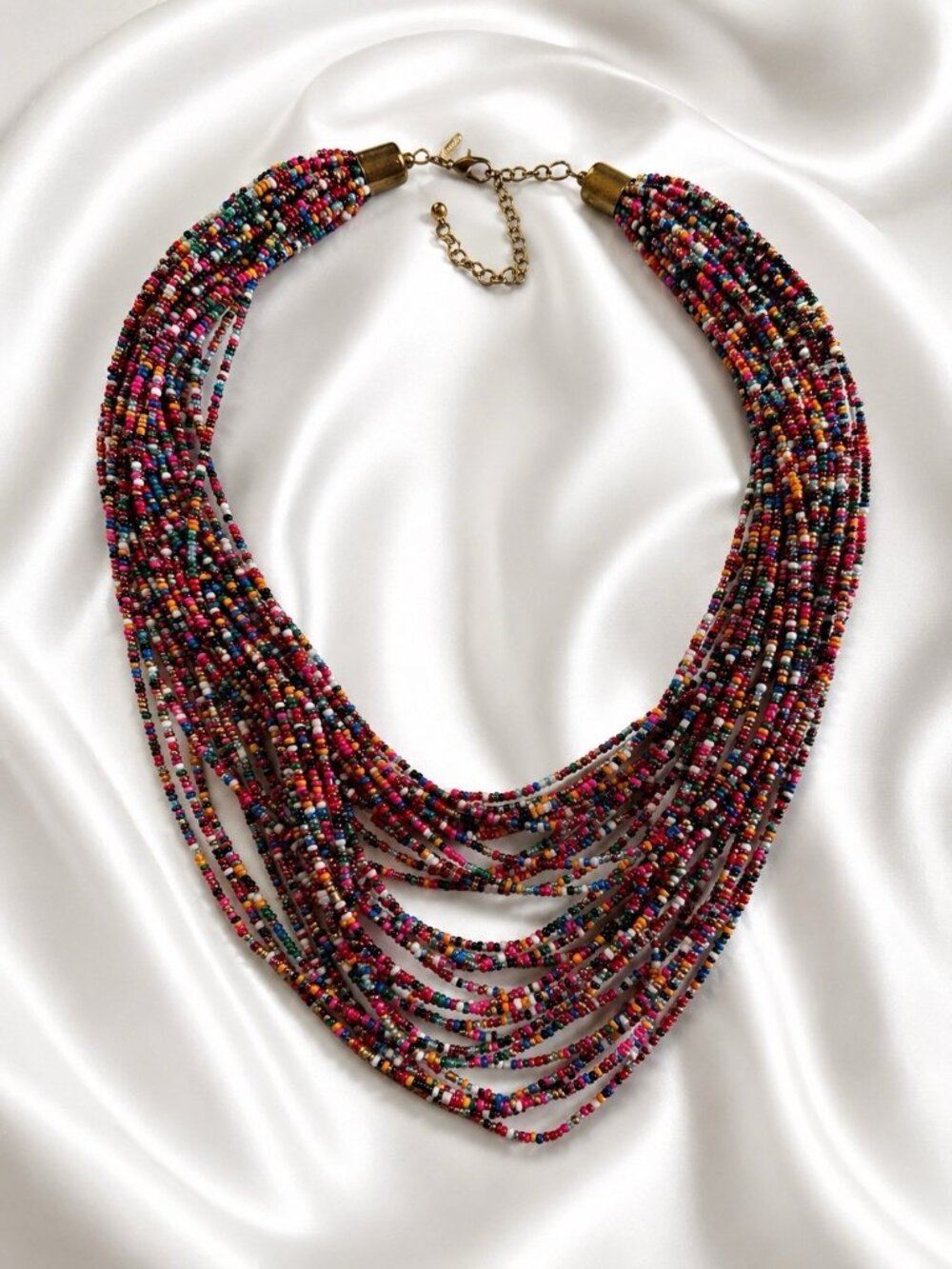 Vintage Natasha Multicolor 30 Strand Glass Seed Bead Statement Necklace 20”-24” - Picture 2 of 7